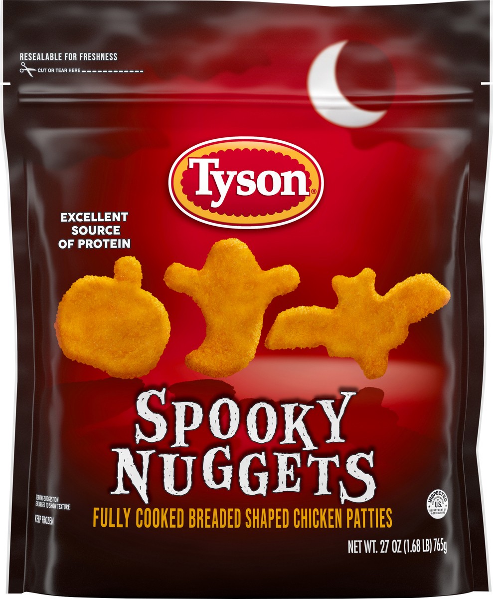 slide 4 of 12, Tyson Fully Cooked Spooky Nuggets Breaded Shaped Chicken Patties, 27 oz Bag, 765.44 g