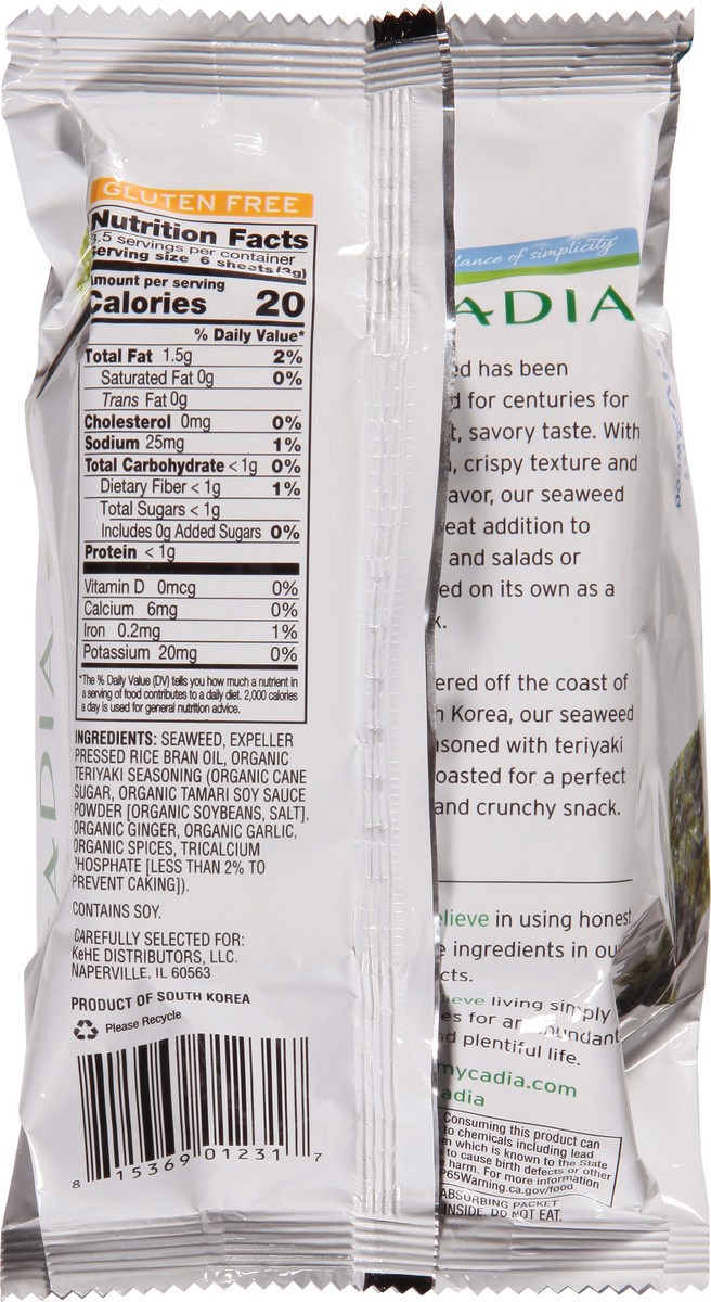slide 3 of 9, Cadia Roasted Teriyaki Seaweed 0.35 oz, 0.35 oz