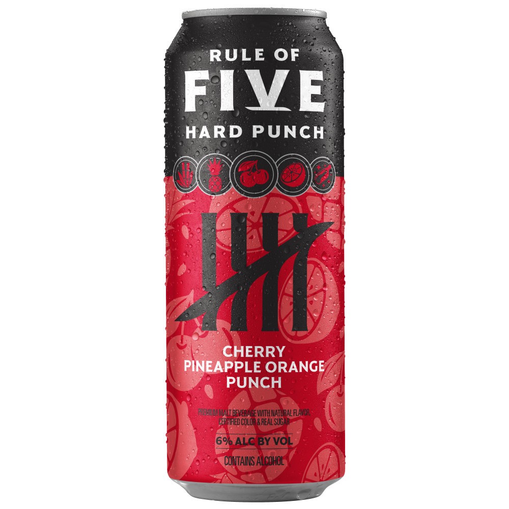 slide 1 of 2, Rule of Five Hard Punch Cherry Pineapple Orange Punch Flavored Malt Beverage, 24 fl. oz. Can, 6% ABV, 24 fl oz