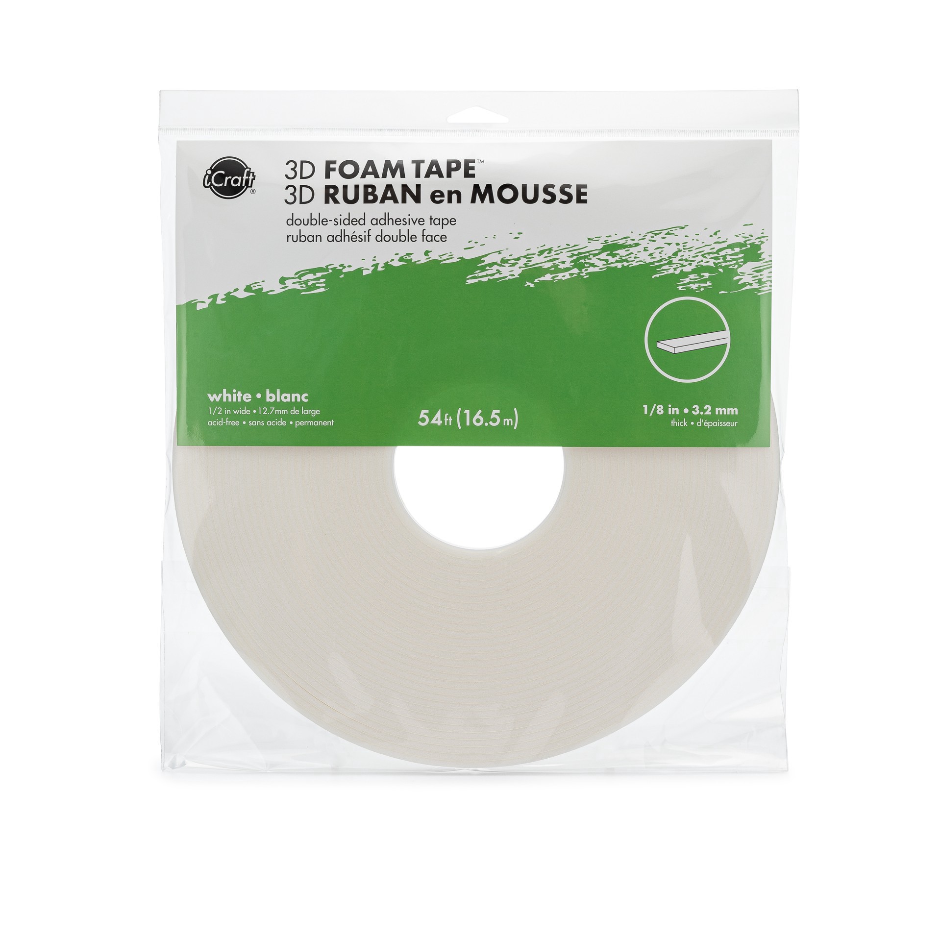 slide 2 of 5, Icraft White 3d Foam Tape Roll, 54ft., 54 ft