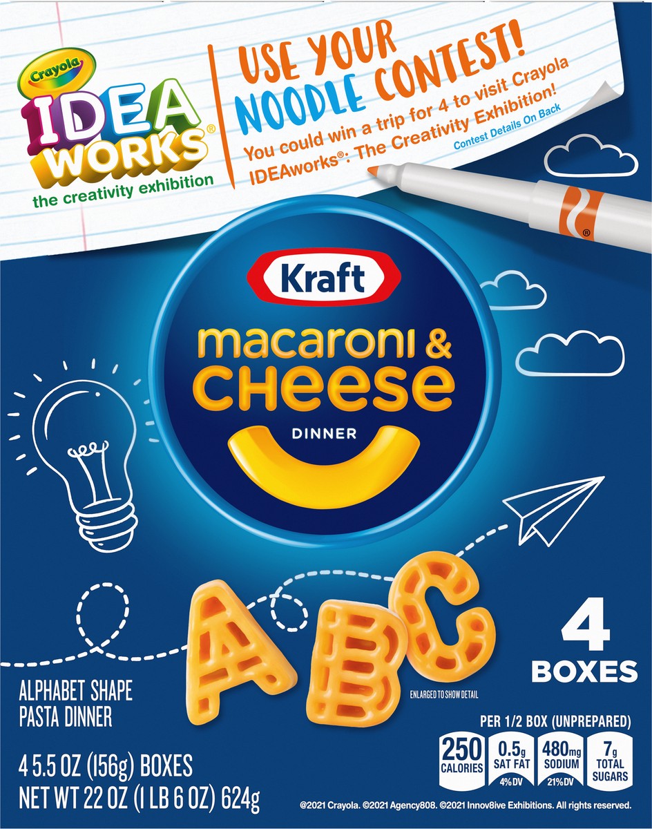 slide 8 of 9, Kraft Macaroni & Cheese Dinner with ABC Pasta Shapes & Crayola Coloring Boxes, 4 ct Pack, 5.5 oz Boxes, 4 ct
