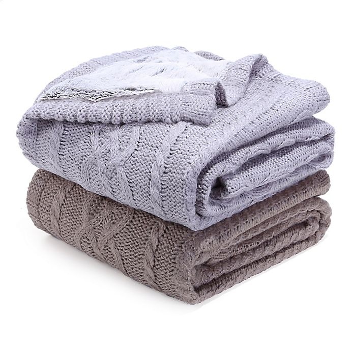 slide 2 of 2, Berkshire Blanket Sweaterknit Reversible Faux Fur Tipped Throw Blanket - Taupe, 1 ct