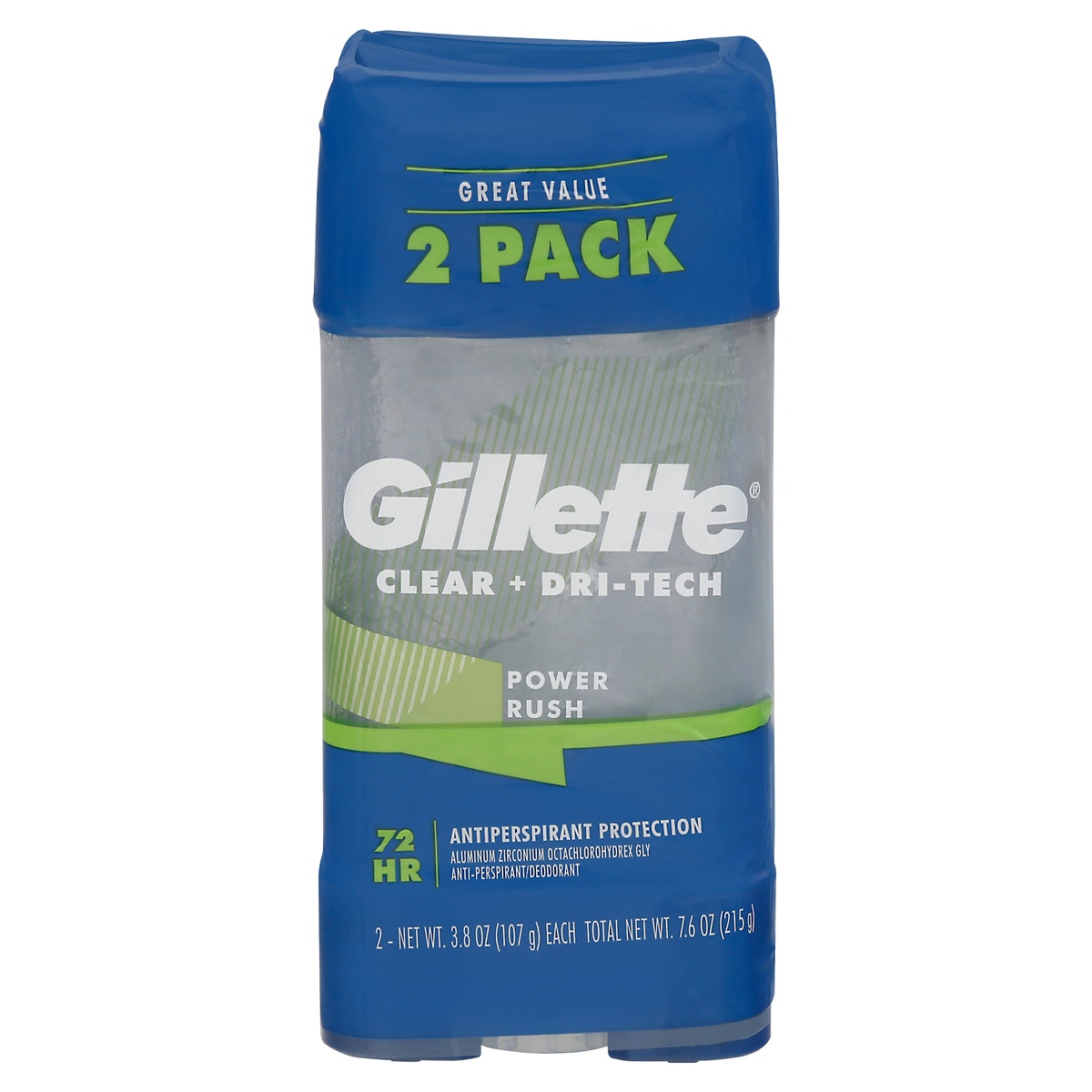slide 1 of 7, Gillette Antiperspirant Deodorant for Men, Clear Gel, Power Rush, 72 Hr. Sweat Protection, Twin Pack, 3.8 oz each, 2 ct; 3.8 oz