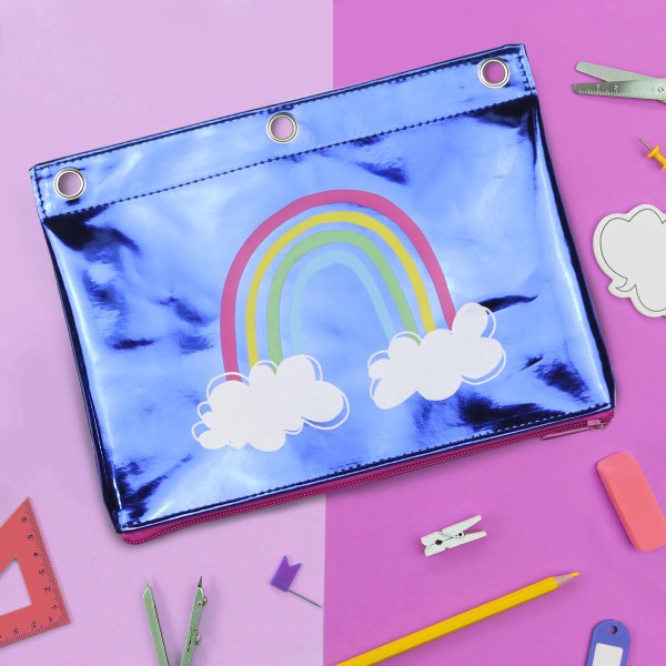 slide 2 of 2, Office Depot® Brand 3-Ring TPU Pencil Pouch, 7"" x 9-5/8"", Blue/Rainbow, 1 ct