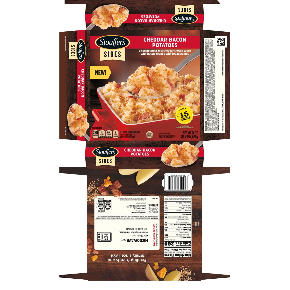 slide 12 of 13, Stouffer's Cheddar Bacon Potatoes Frozen Side Dish, 24 oz