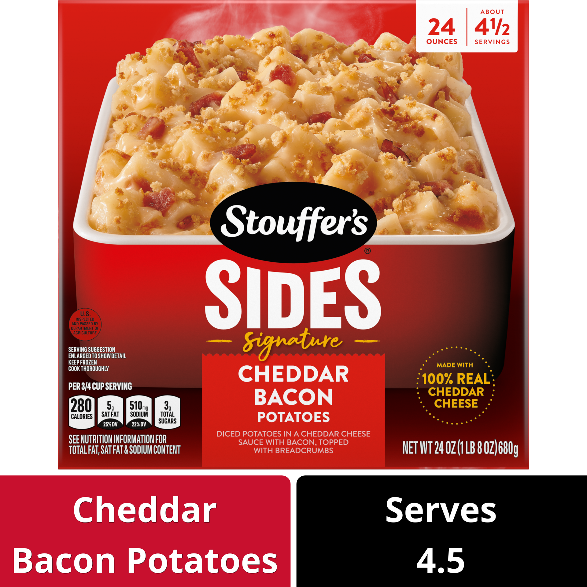 slide 1 of 13, Stouffer's Cheddar Bacon Potatoes Frozen Side Dish, 24 oz