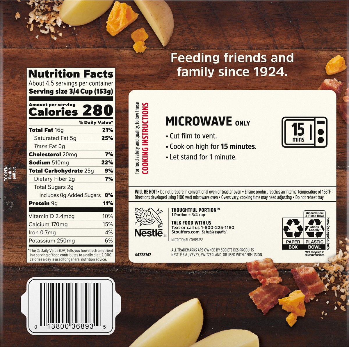 slide 7 of 13, Stouffer's Cheddar Bacon Potatoes Frozen Side Dish, 24 oz