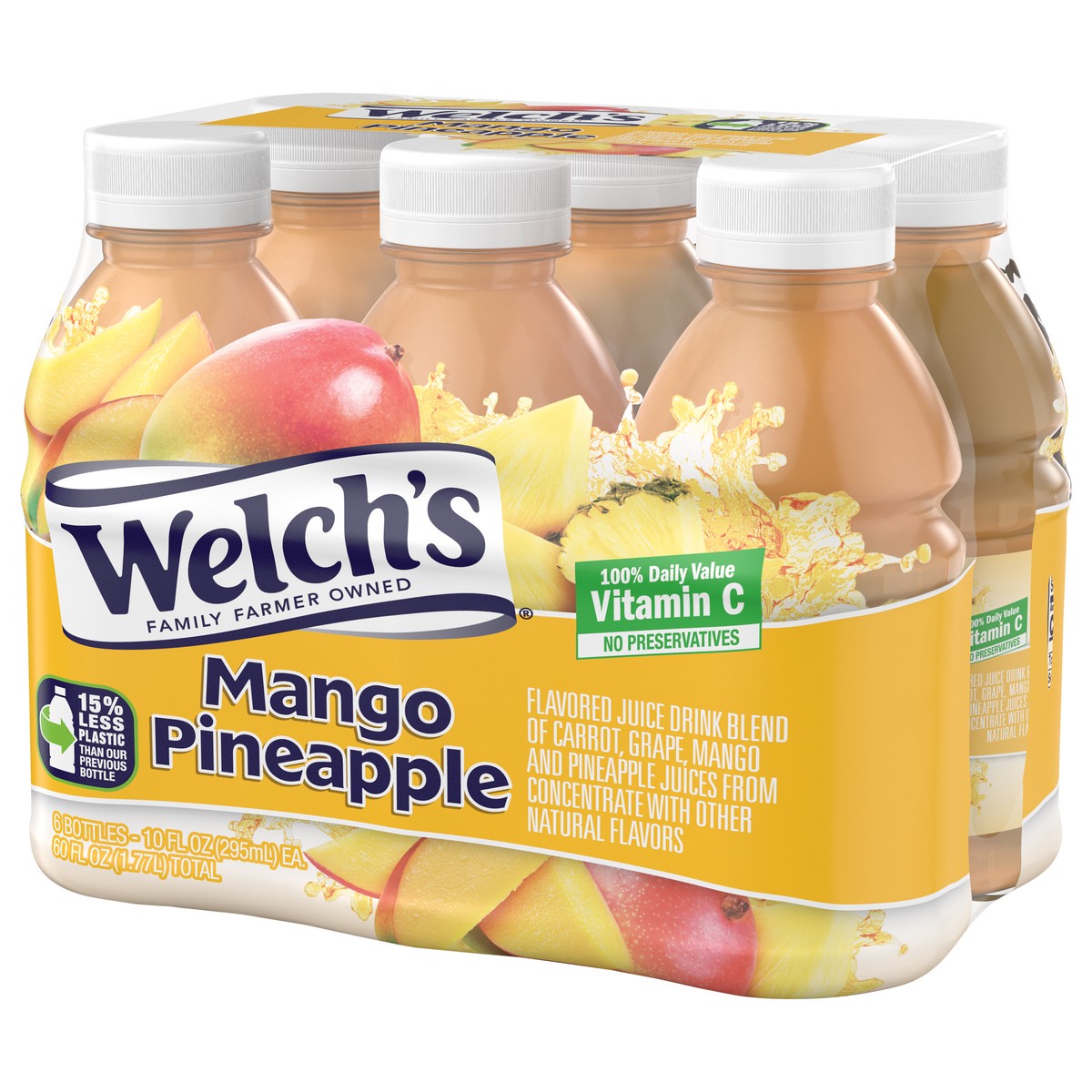 slide 7 of 9, Welch's Mango Pineapple Juice Drink, 10 fl oz On-the-Go Bottle (Pack of 6), 6 ct