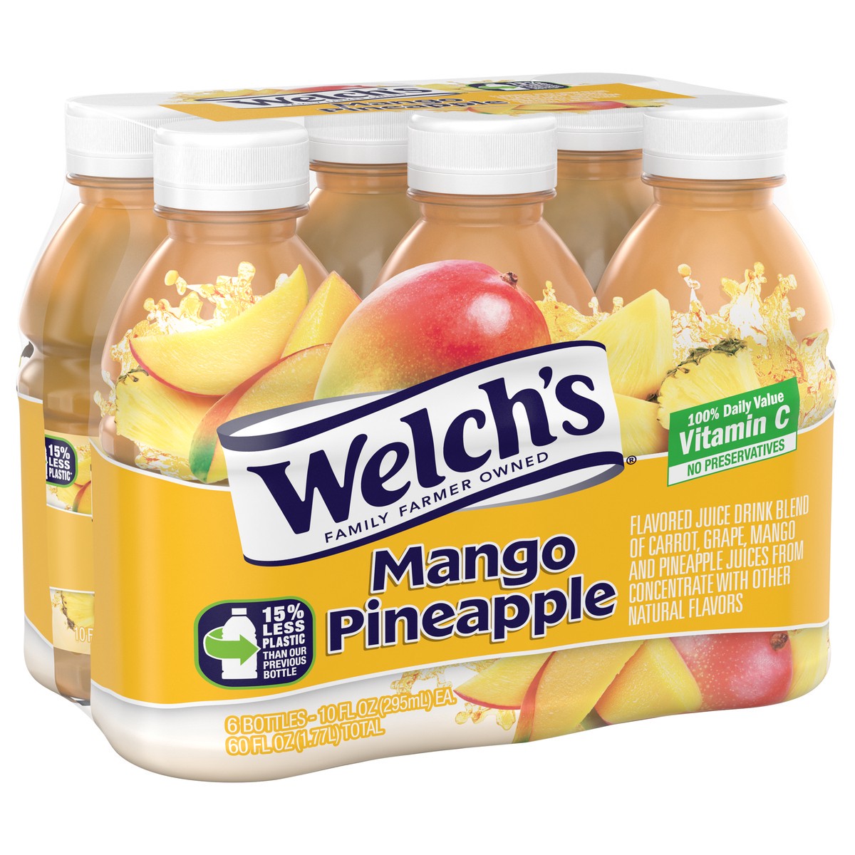 slide 2 of 9, Welch's Mango Pineapple Juice Drink, 10 fl oz On-the-Go Bottle (Pack of 6), 6 ct