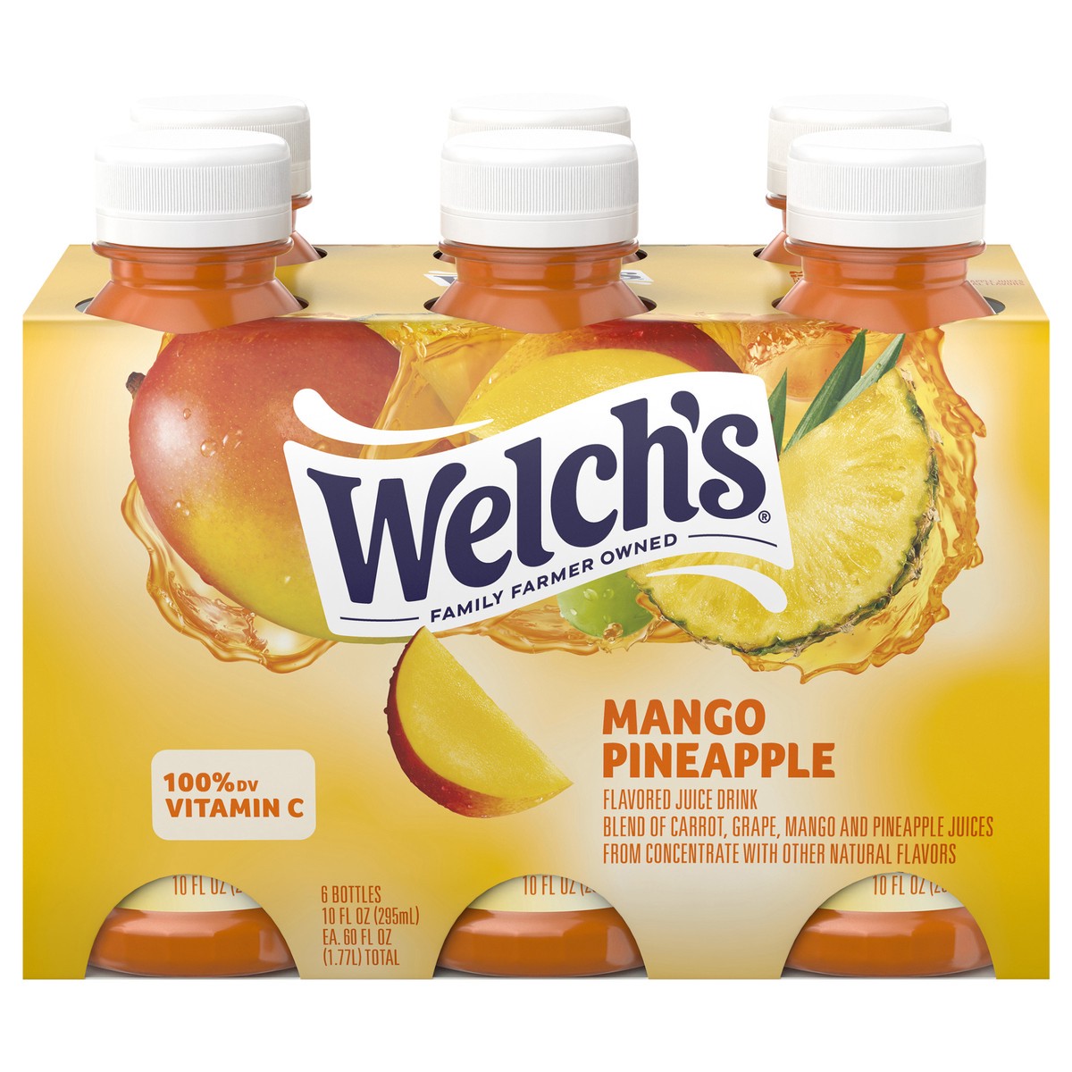 slide 1 of 9, Welch's Mango Pineapple Juice Drink, 10 fl oz On-the-Go Bottle (Pack of 6), 6 ct