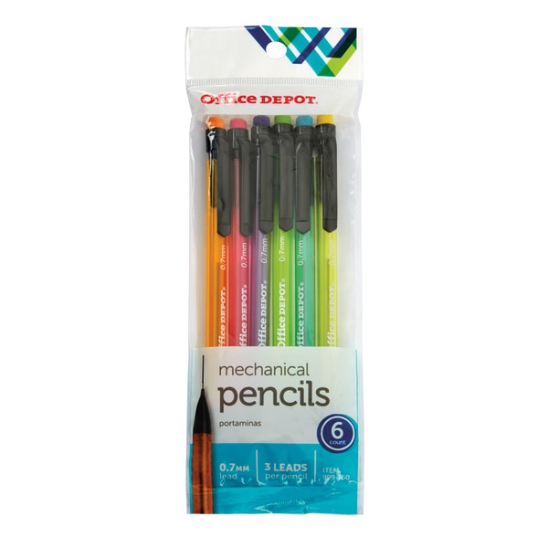 slide 1 of 8, Office Depot Mechanical Pencils, Hb, 0.7 Mm, Assorted Barrel Colors, Pack Of 6, 6 ct