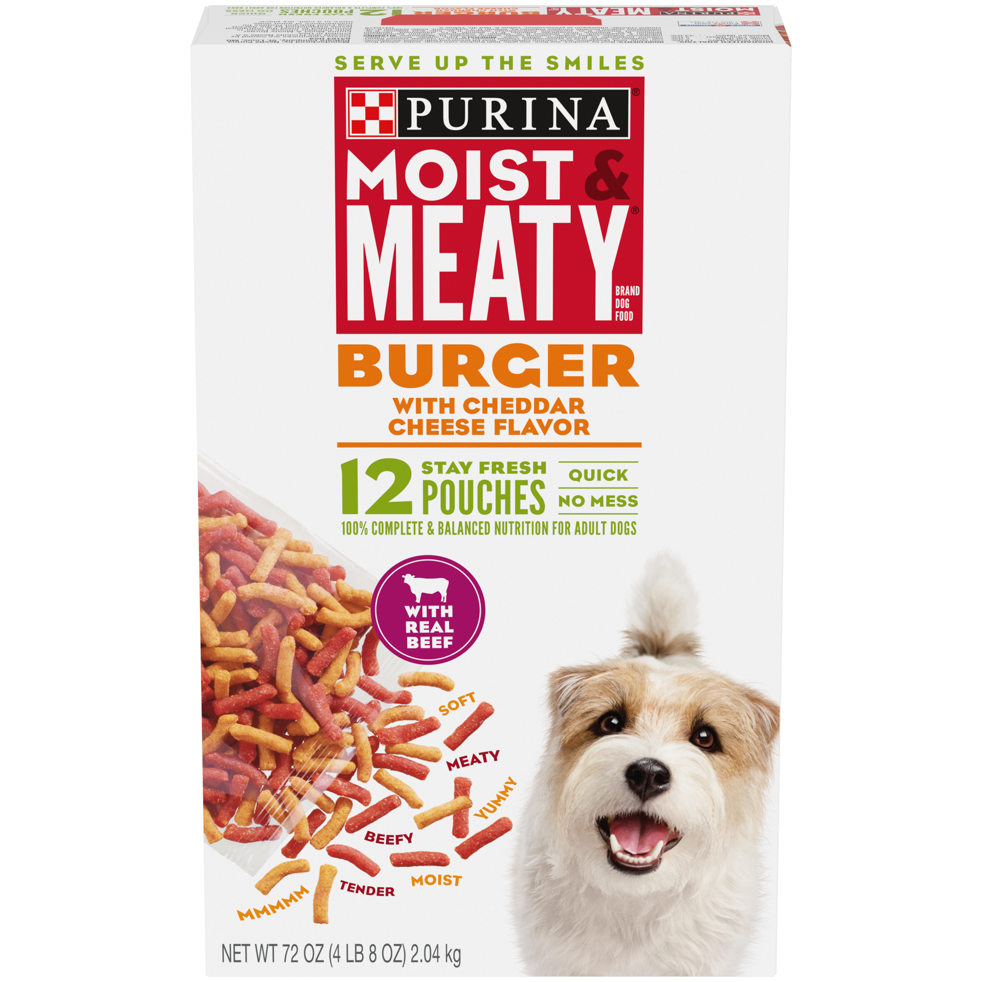 slide 1 of 1, Moist & Meaty Burguer with Cheddar Cheese and Beef Flavor Dry Dog Food - 12ct Pack, 72 oz