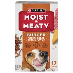 Moist & Meaty Purina Moist and Meaty Burger With Cheddar Cheese Flavor Dry Soft Dog Food Pouches - 12 ct. Pouch