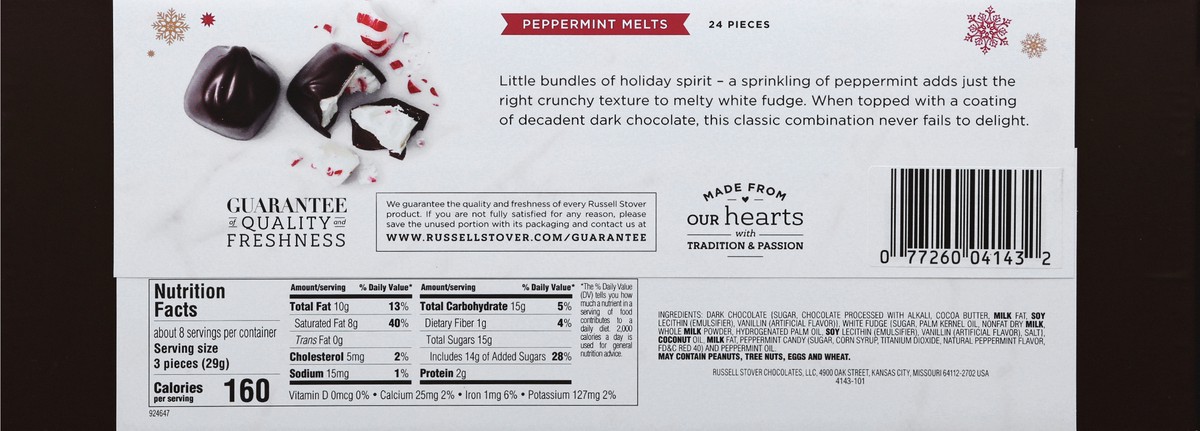 slide 2 of 10, Russell Stover Dark Chocolate Peppermnt Melts Holiday Bowline Box, 8.1 oz