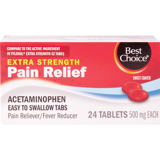 slide 1 of 1, Best Choice Extra Strength Pain Relief Sweet Coated Tablets 500 Mg, 24 ct