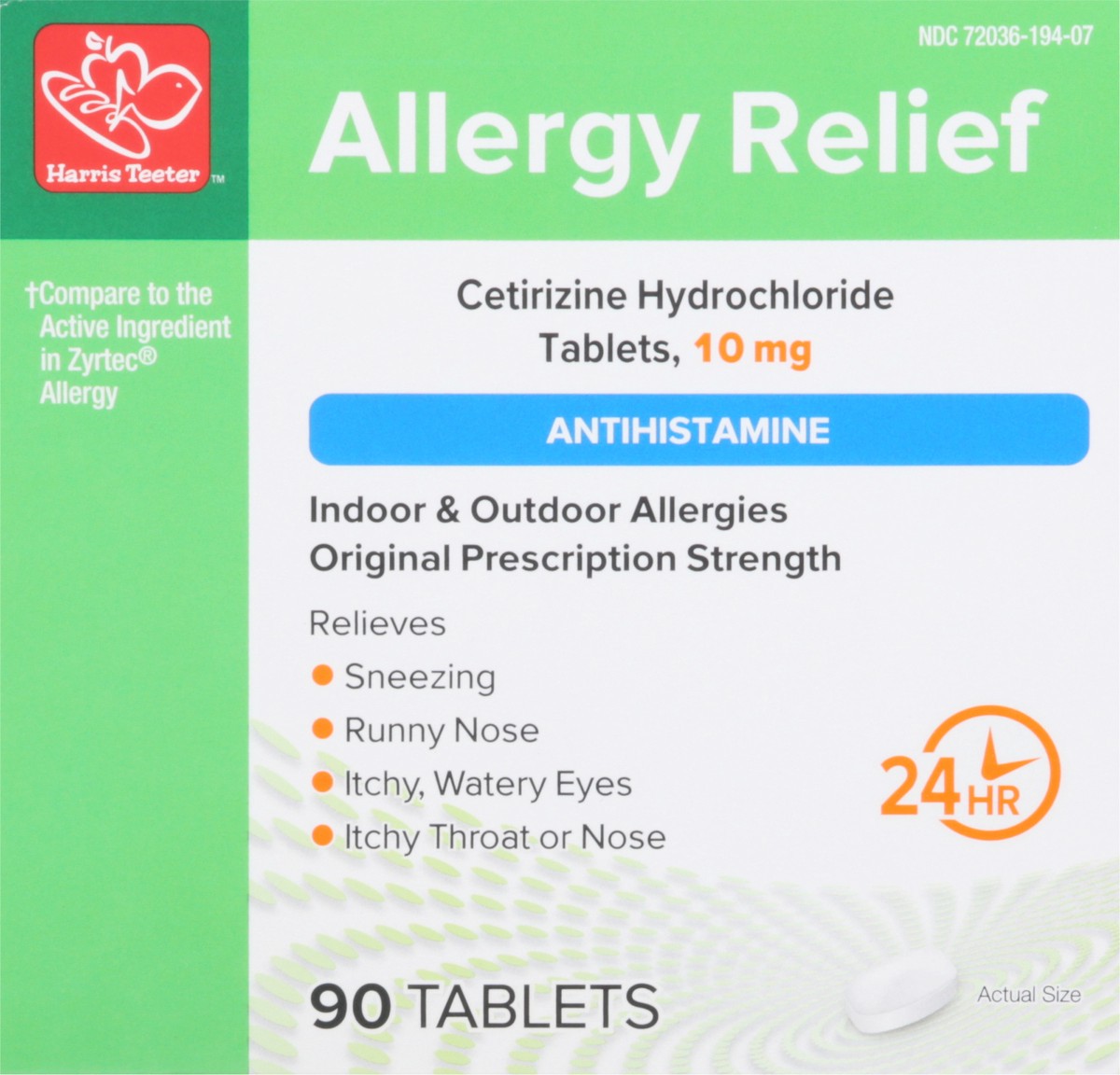 slide 6 of 9, Harris Teeter Allergy Relief Cetirizine, 90 ct