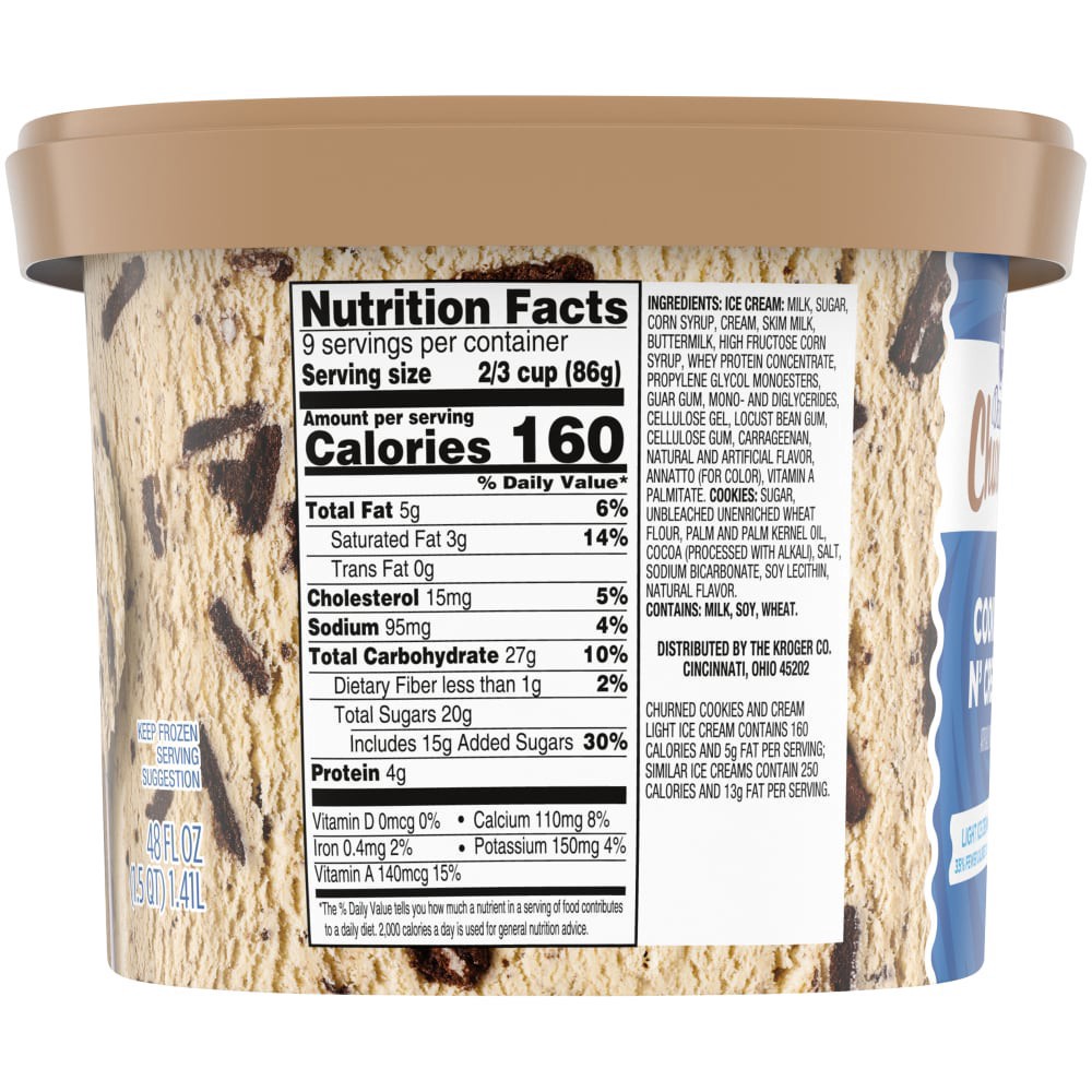 slide 2 of 3, Kroger Deluxe Churned Cookies & Cream Light Ice Cream, 48 fl oz