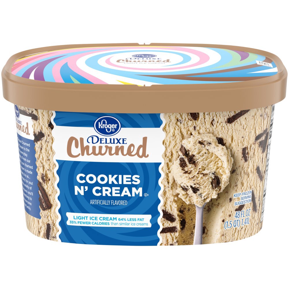 slide 1 of 3, Kroger Deluxe Churned Cookies & Cream Light Ice Cream, 48 fl oz