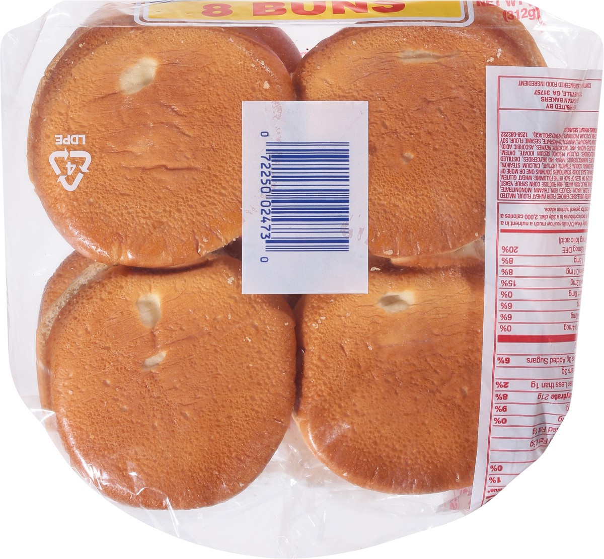 slide 9 of 13, European Bakers Family Style Sliced Enriched Buns 8 ea, 8 ct