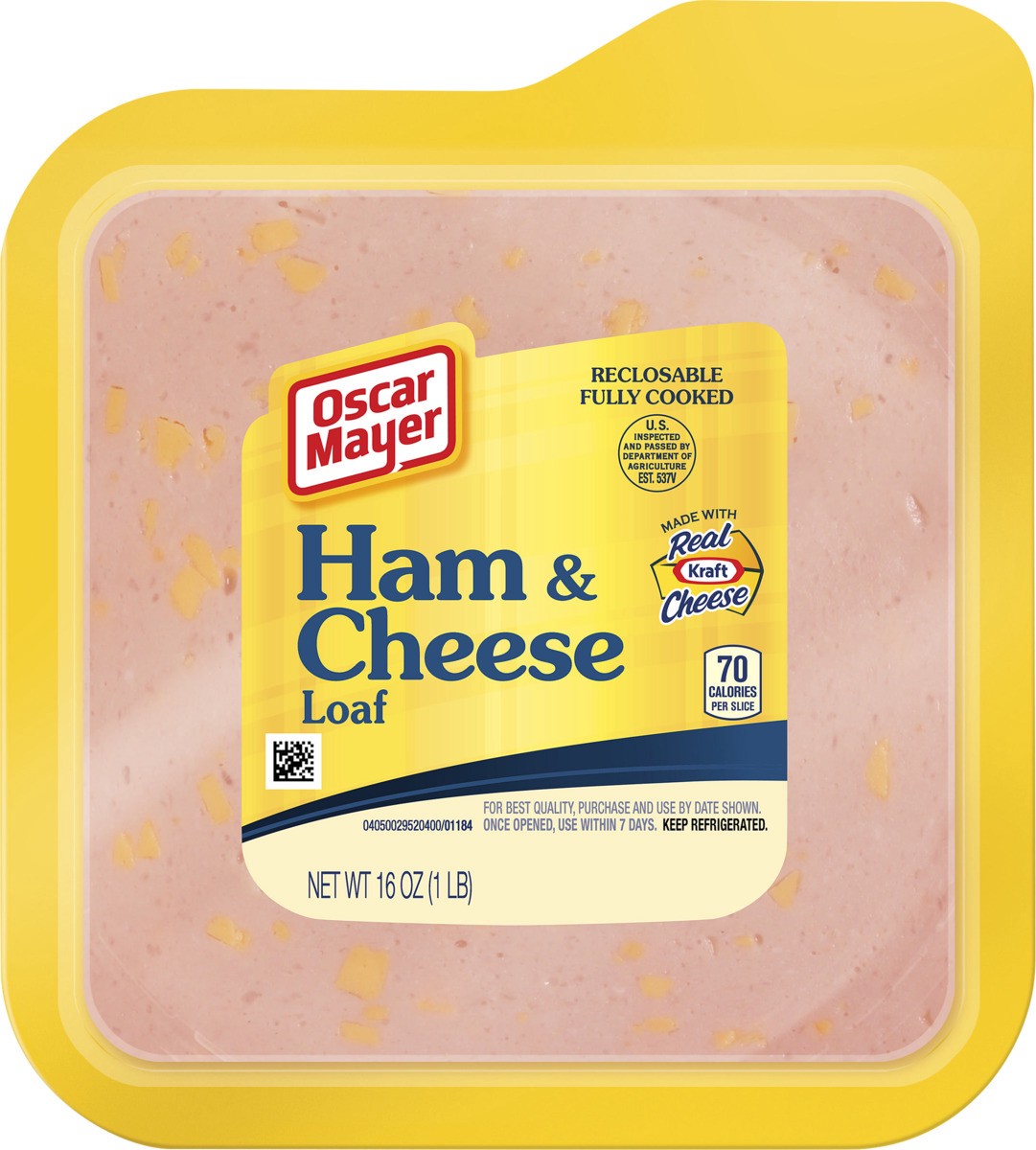 slide 2 of 2, Oscar Mayer Ham & Cheese Meat Loaf Deli Lunch Meat with Real Kraft Cheese, 16 oz Package, 16 oz