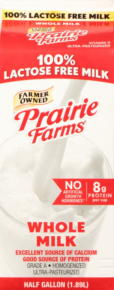 slide 4 of 13, Prairie Farms Whole 100% Lactose Free Homogenized Milk 0.5 gl Carton, 1/2 gal