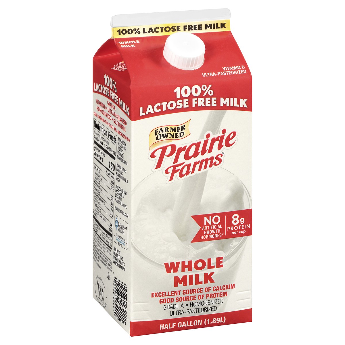 slide 11 of 13, Prairie Farms Whole 100% Lactose Free Homogenized Milk 0.5 gl Carton, 1/2 gal