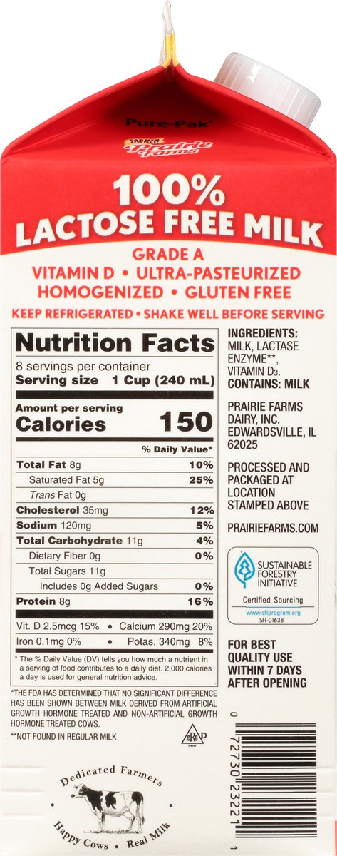 slide 6 of 13, Prairie Farms Whole 100% Lactose Free Homogenized Milk 0.5 gl Carton, 1/2 gal