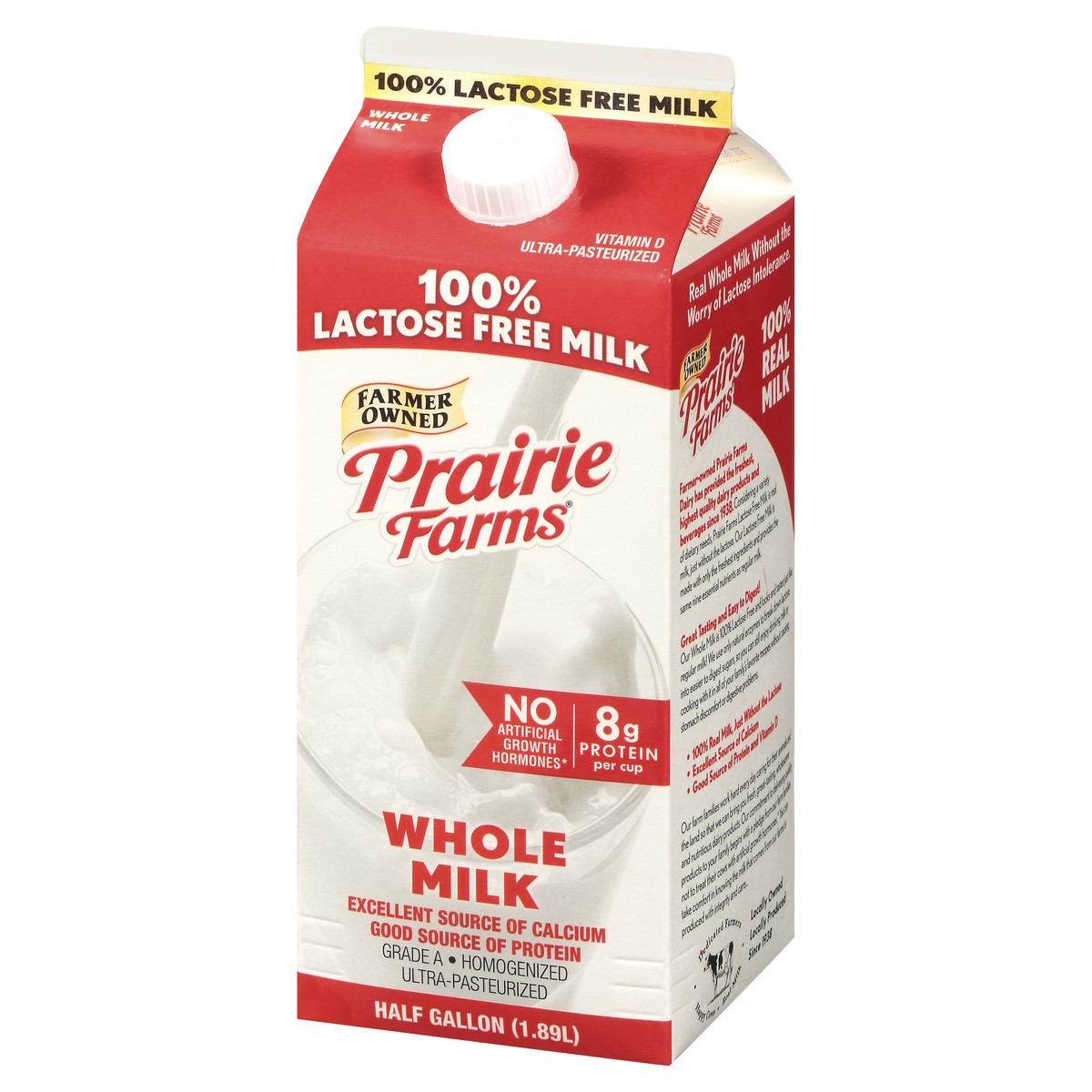 slide 9 of 13, Prairie Farms Whole 100% Lactose Free Homogenized Milk 0.5 gl Carton, 1/2 gal