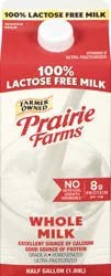 Prairie Farms Whole 100% Lactose Free Homogenized Milk - 1/2 gal