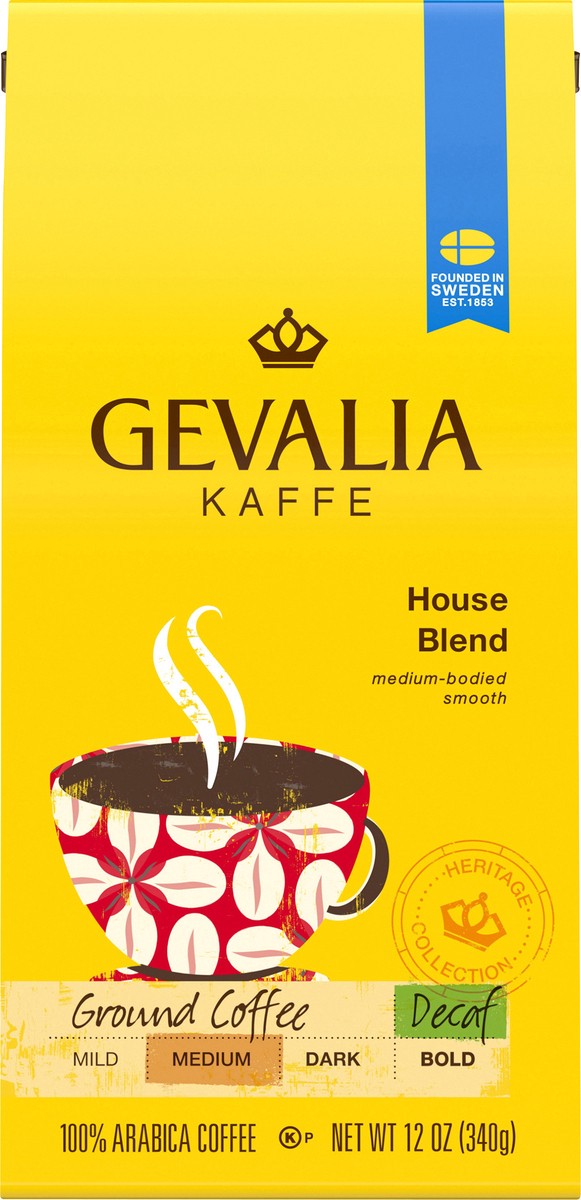 slide 8 of 12, Gevalia House Blend Decaf Medium Roast Ground Coffee, 12 oz Bag, 12 oz