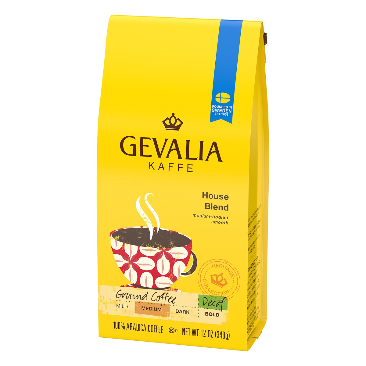 slide 7 of 12, Gevalia House Blend Decaf Medium Roast Ground Coffee, 12 oz Bag, 12 oz