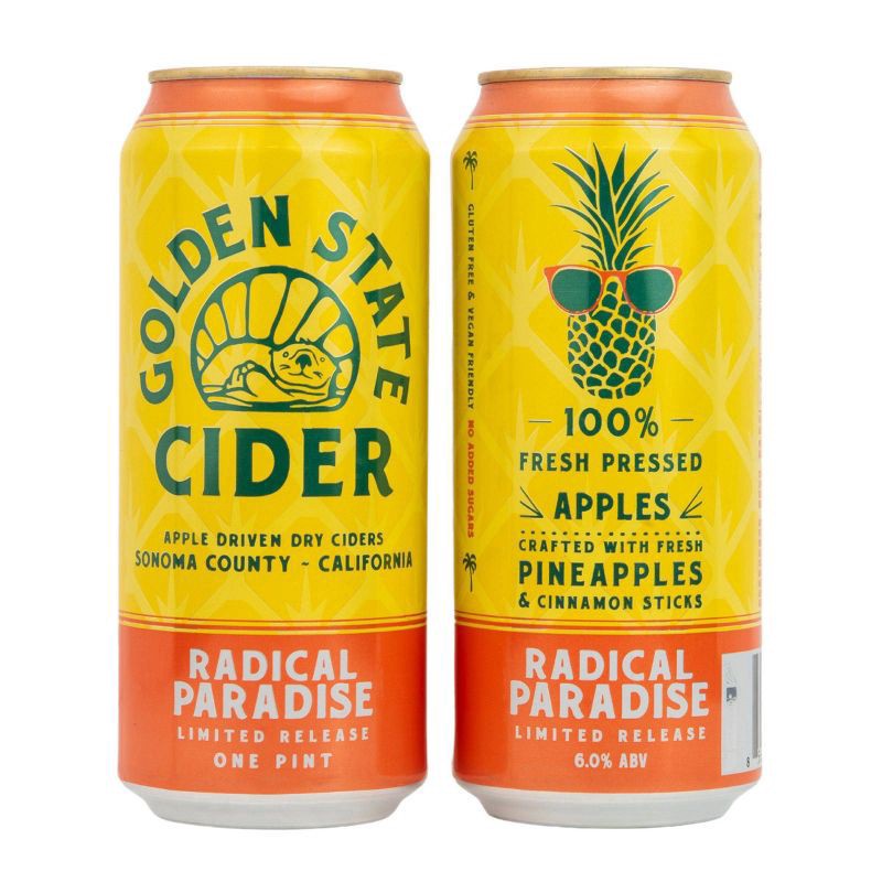 slide 3 of 3, Golden State Cider Radical Pineapple Hard Cider 4 - 1 pt Cans, 4 ct