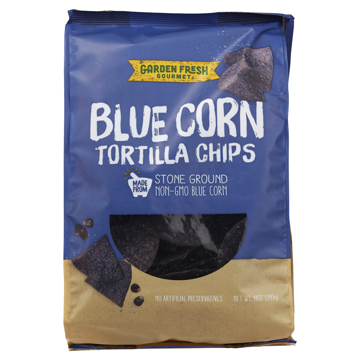 slide 1 of 5, Garden Fresh Gourmet Blue Corn Kettle Style Tortilla Chips, 14 oz, 14 oz