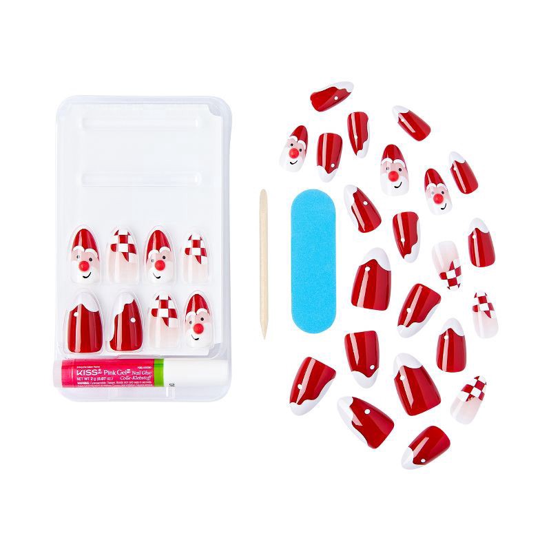 slide 7 of 8, KISS Voguish Fantasy Holiday Press-On Nails, Red, Medium Length, Almond Shaped, 31 Ct., 1 ct