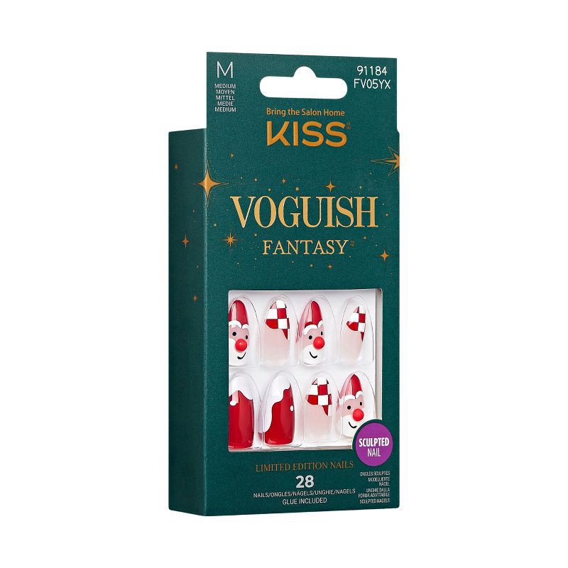 slide 2 of 8, KISS Voguish Fantasy Holiday Press-On Nails, Red, Medium Length, Almond Shaped, 31 Ct., 1 ct