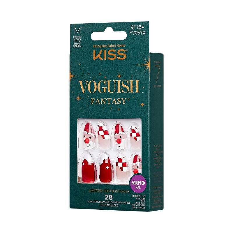 slide 8 of 8, KISS Voguish Fantasy Holiday Press-On Nails, Red, Medium Length, Almond Shaped, 31 Ct., 1 ct