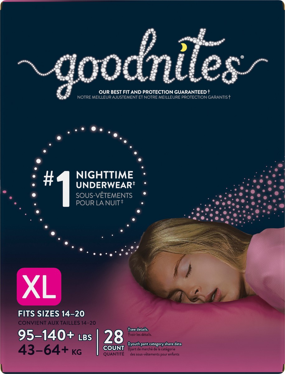 slide 4 of 11, GoodNites Girls Girls XL (95-140+ lbs) Nighttime Underwear XL 28 ea, 28 ct