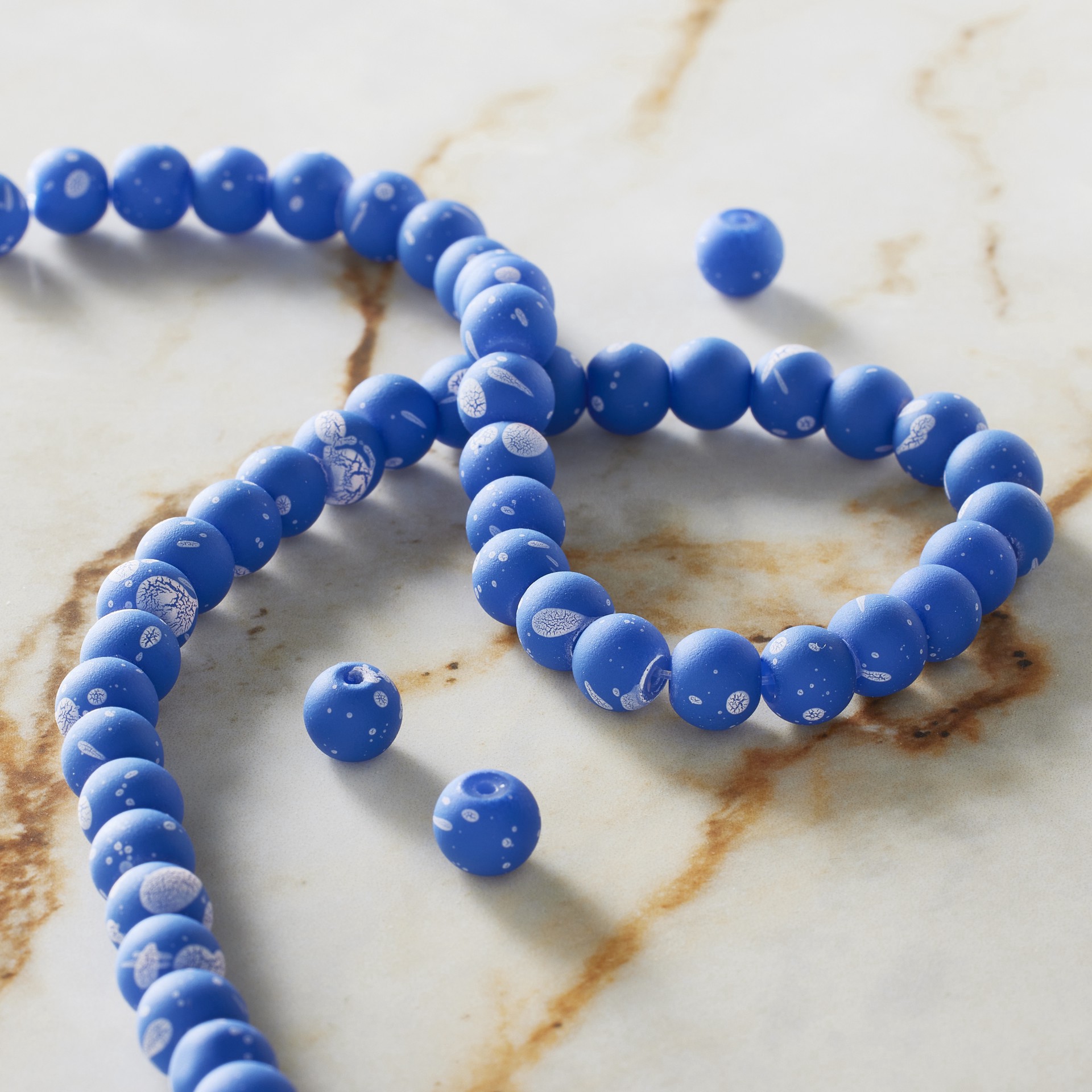 slide 3 of 3, Blue & White Matte Glass Round Beads, 7mm By Bead Landing, 7mm