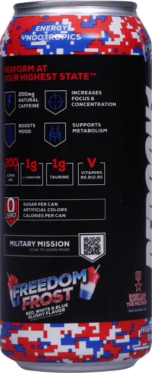 slide 9 of 14, Redcon1 Zero Sugar High Performance Freedom Frost Energy Drink 16 fl oz, 16 fl oz
