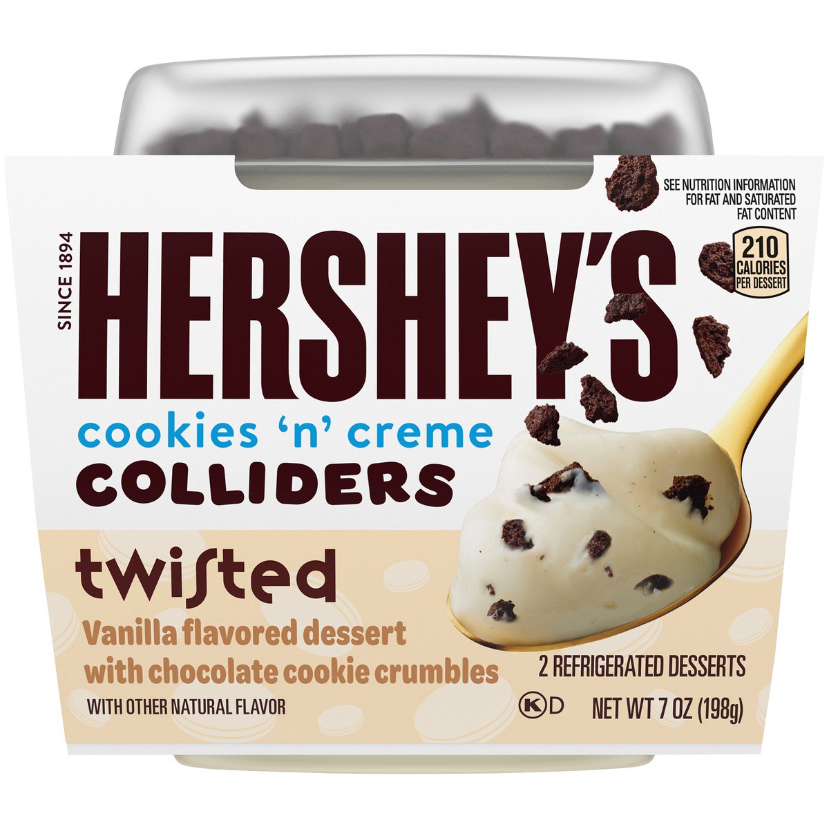 slide 8 of 9, COLLIDERS™ Twisted HERSHEY'S COOKIES ‘N'' CREME Refrigerated Dessert, 2 ct Pack, 2 ct