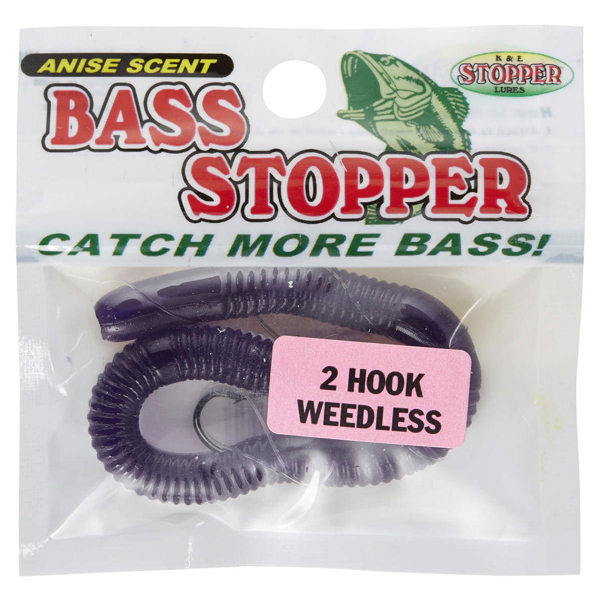 slide 1 of 1, Bass Stopper 2 Hook Weedless Purple White Stripe, 1 ct