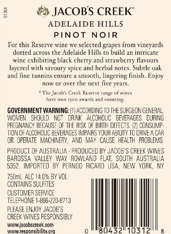 slide 3 of 5, Jacob's Creek Jacobs Creek Reserve Pinot Noir 750mL Bottle Vintage 18, 750 ml