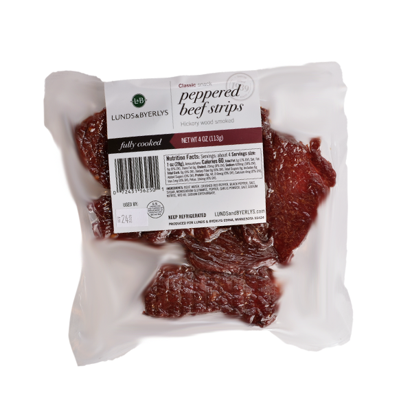 slide 1 of 1, L&B Peppered Beef Strips Jerky Protein Snacks, 4 oz