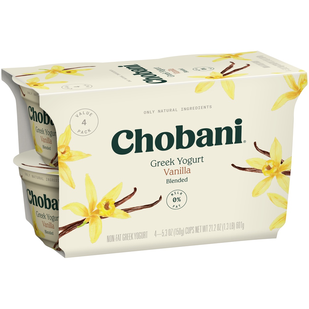 slide 2 of 8, Chobani Yogurt Non-Fat Vanilla Greek 4 Value Pack, 4 ct; 5.3 oz