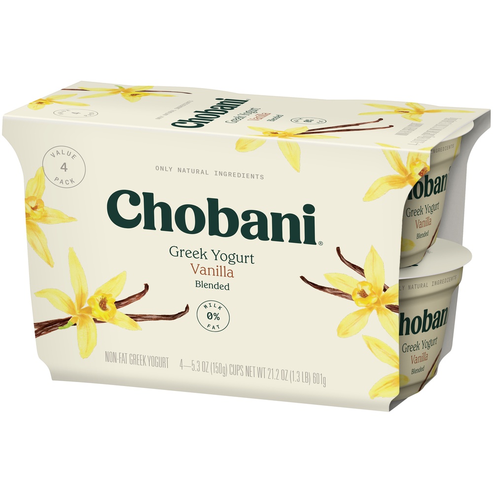 slide 3 of 8, Chobani Yogurt Non-Fat Vanilla Greek 4 Value Pack, 4 ct; 5.3 oz