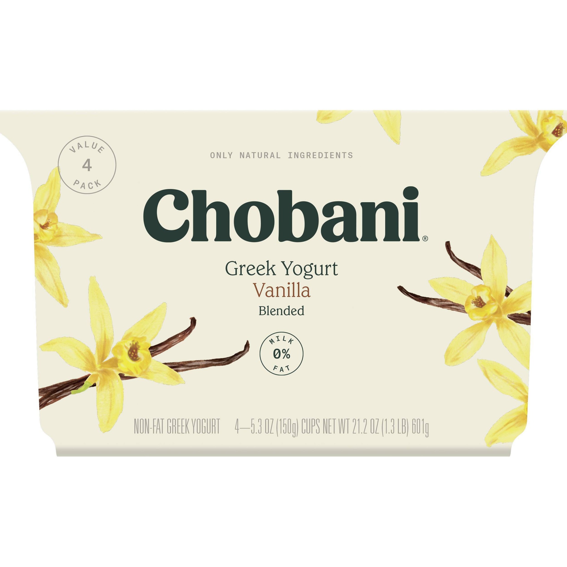 slide 1 of 8, Chobani Yogurt Non-Fat Vanilla Greek 4 Value Pack, 4 ct; 5.3 oz