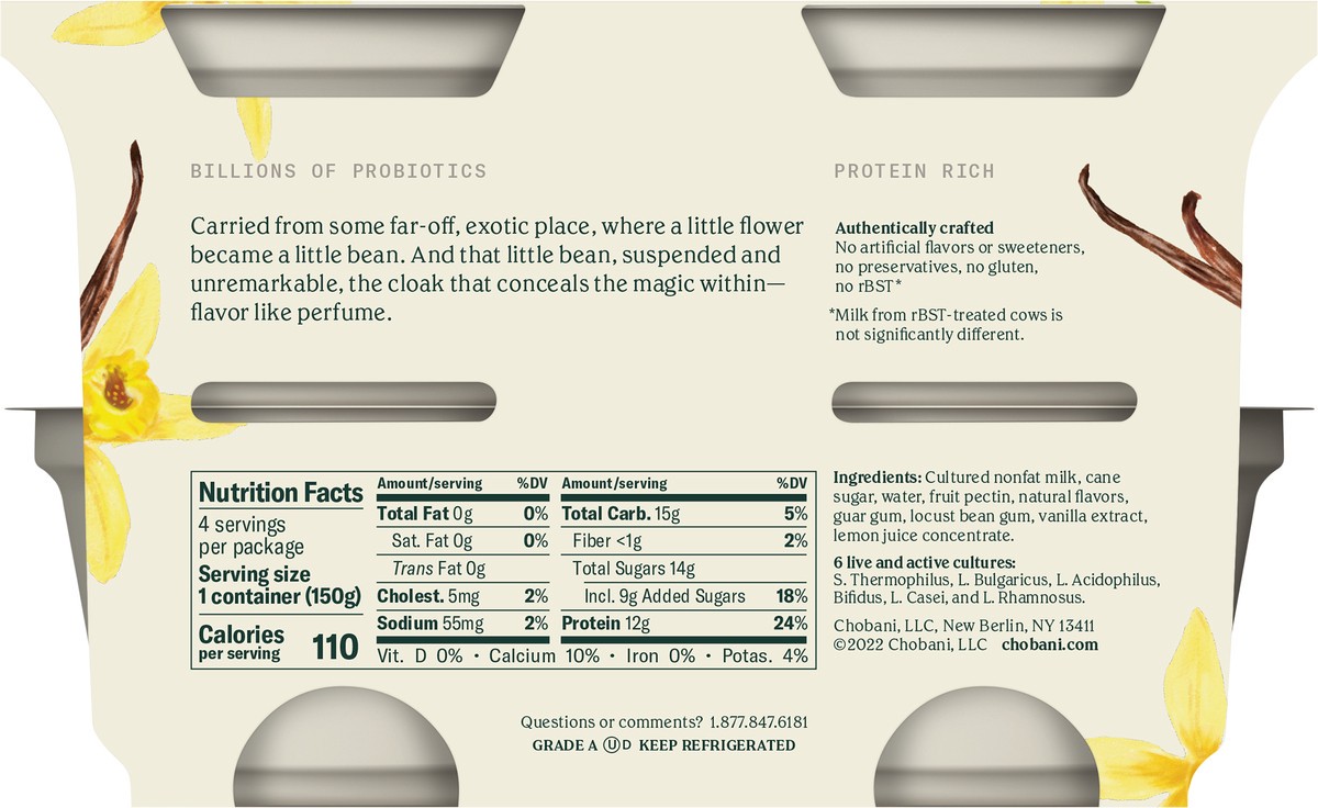slide 5 of 9, Chobani Yogurt, Non-Fat, Greek, Vanilla, Blended, Value 4 Pack, 4 ct