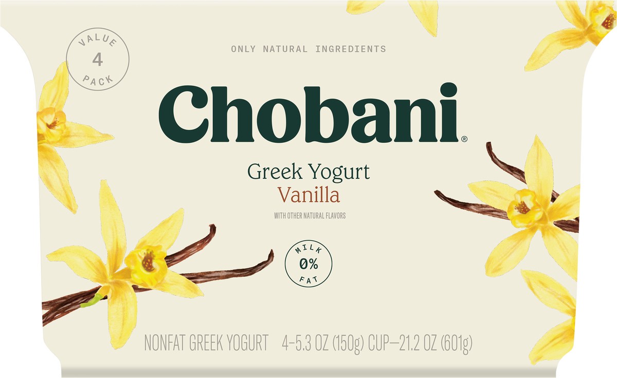 slide 3 of 9, Chobani Yogurt, Non-Fat, Greek, Vanilla, Blended, Value 4 Pack, 4 ct