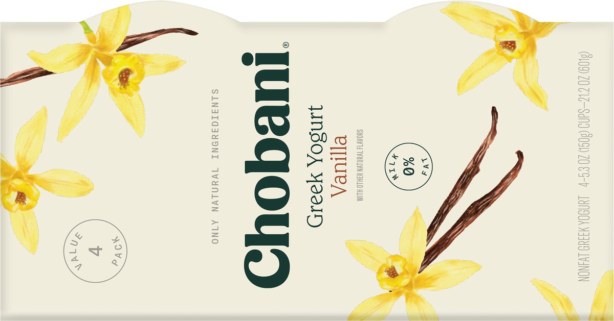 slide 9 of 9, Chobani Yogurt, Non-Fat, Greek, Vanilla, Blended, Value 4 Pack, 4 ct