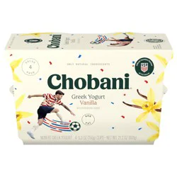 Chobani Yogurt, Non-Fat, Greek, Vanilla, Blended, Value 4 Pack